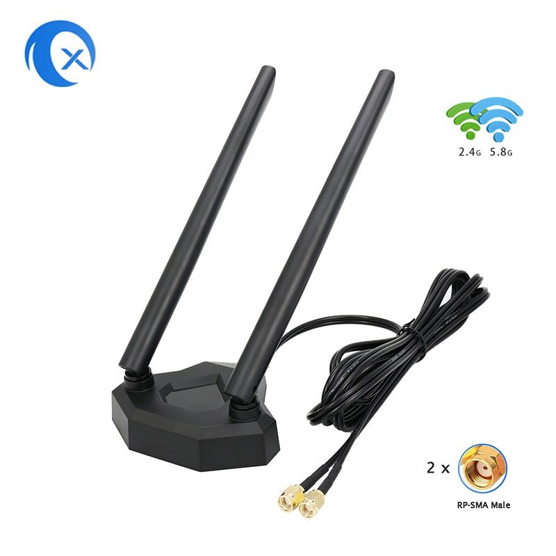 TX Electronics TX-AB042 Dual-Band magnetic mount Antenna | 2.4G 5.8G WiFi High Gain | Magnetic Base Dual-Lead External Antenna