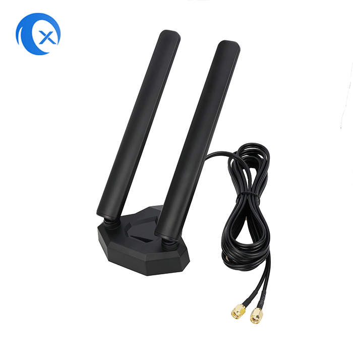 TX Electronics TX-AB045 Bull-Horn Tri-Band Suction Antenna | WiFi 6E 7 Compatible (2.4 5 7GHz) | Magnetic Base Dual-Lead High-Gain Antenna